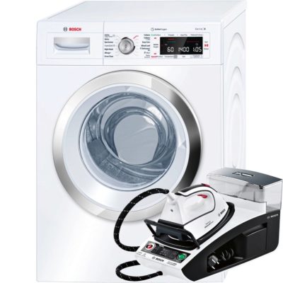 Bosch Active Oxygen WAW28750GB A+++-30% 9kg 1400 Spin Washing Machine in White  & Bosch TDS4571GB i-Temp Steam Generator Bundle
